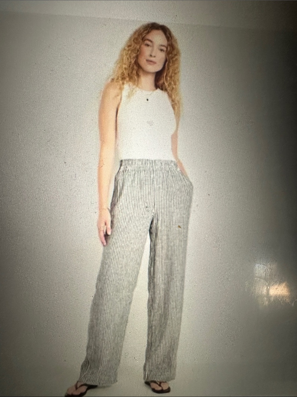Old Navy Navy/White Striped Wide-Leg Linen-Blend Pants, size Medium - Picture 8 of 9